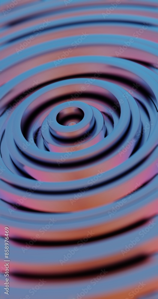 Poster hypnotic convergence: a 3d abstract render of concentric circles - neon blue and pink geometric patt
