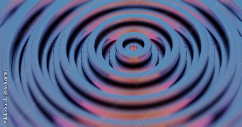 Poster hypnotic convergence: a 3d abstract render of concentric circles - neon blue and pink geometric patt