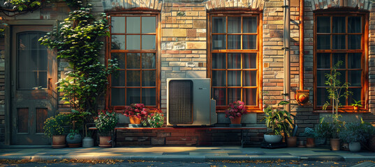 Industrial Heat Pump on Urban Loft Brick Wall