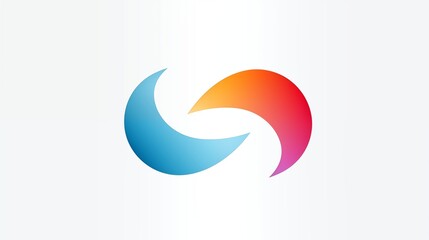 Abstract colorful logo with gradient blue and orange shapes forming a swirl.