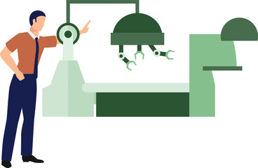 A boy is talking about medical machine