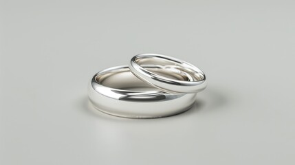 White gold band rings on gray background Silver wedding jewelry trend