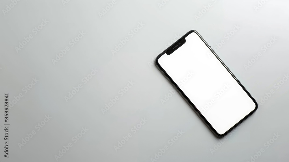 Poster smartphone with empty screen and space beside on white background