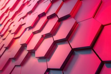 Abstract Background, a sleek 3D honeycomb pattern in analogous shades of red and pink, with precise geometric alignment and subtle lighting effects,