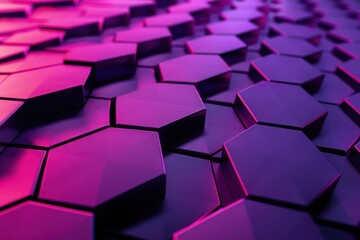 Abstract Background, a sleek 3D honeycomb pattern in purple and pink, with precise geometric alignment and vivid contrasts,