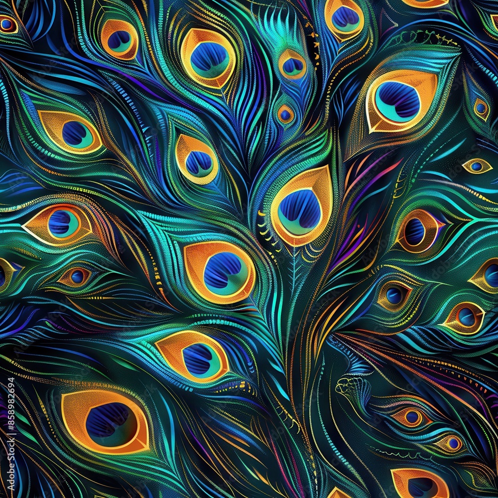 Aufkleber this digital illustration features a close-up view of an intricate peacock feather pattern. the feat