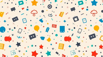 A seamless pattern with many different shapes and colors.