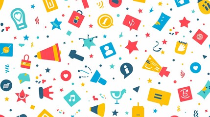 A colorful background with many different icons.