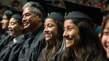 Fototapeta premium Picture a graduation ceremony, with students and their families sharing tears of pride and joy, celebrating years of hard work and achievement.