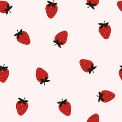Pink pattern with strawberries. Strawberries. Vector graphics in flat style