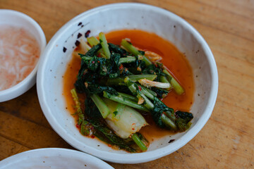 Korean Side Dish of Seasoned Greens in Spicy Sauce