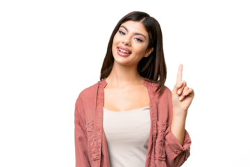 Young Russian woman over isolated chroma key background showing and lifting a finger in sign of the best