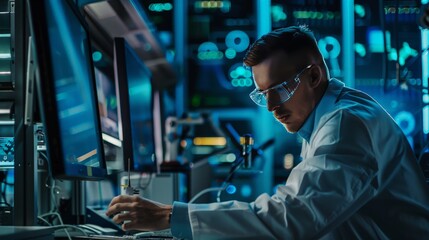 Picture a scientist in a cutting-edge lab using quantum computers to solve complex problems that were previously unsolvable, pushing the boundaries of possible.