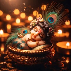 Beautiful newly born lord Krishna