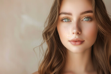 Fototapeta premium Attractive girl with curly hair smiling and looking at the camera.
