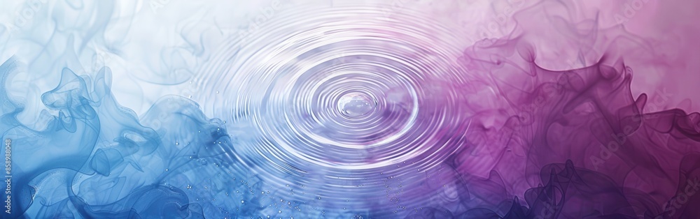 Aufkleber A vibrant abstract image featuring a central circular ripple pattern created by water, surrounded by blue and purple ink swirls. The colors blend seamlessly, creating a soft and ethereal effect.