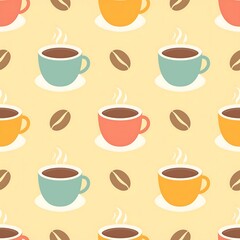 Obraz premium coffee cup with cute cartoon characters. seamless background