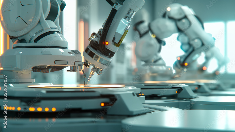 Poster close-up of a semiconductor wafer device after the dicing process. the silicon mold is being extract