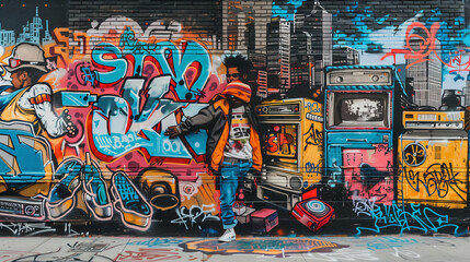 Hip hop dancer in front of urban graffiti