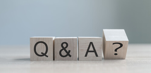 Q and A with wooden blocks - answers, questions, information, communication and brainstorming....