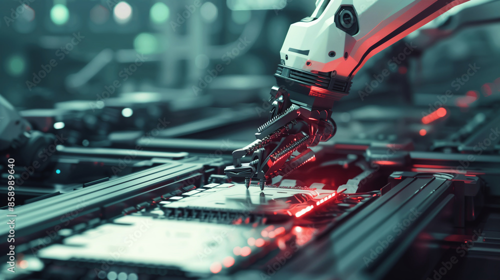 Poster automated robot for circuit board (pcb) assembly during soldering or welding of parts at a factory. 