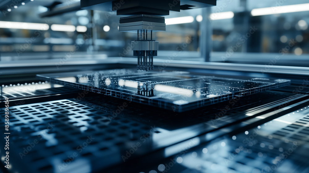 Poster close-up of a semiconductor wafer device after the dicing process. the silicon mold is being extract