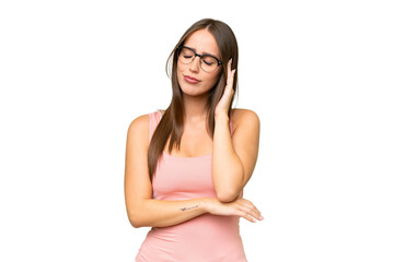 Young pretty caucasian woman over isolated background with headache