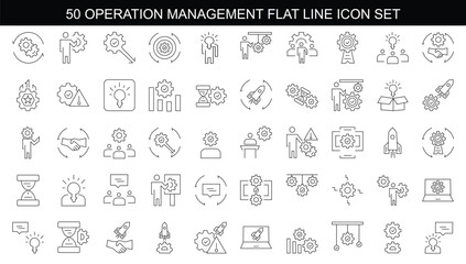 Flat line operation management set editable icon design vector