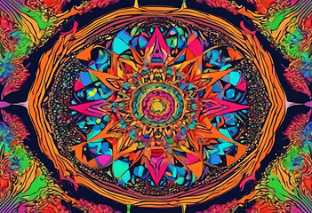 Obraz premium Psychedelic mandala of patterns and shapes, kaleidoscopic, trippy, detailed, abstract art