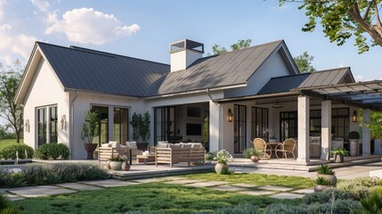 Modern upscale farmhouse patio.