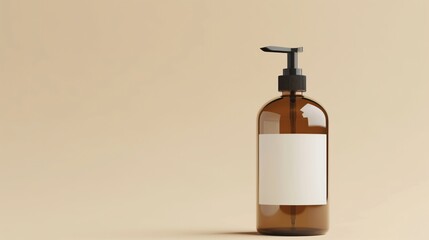 Minimalist scene featuring an amber glass bottle with a black pump dispenser