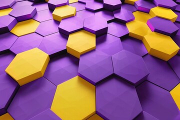 Obraz premium : Abstract Background, 3D hexagonal grid pattern in shades of purple and yellow, with a matte finish and soft shadows, creating a visually captivating and balanced design.