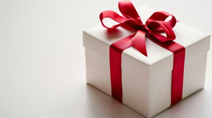 Gift box with red ribbon and bow isolated