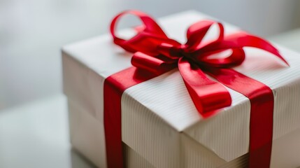 Obraz premium Gift box with red ribbon and bow isolated