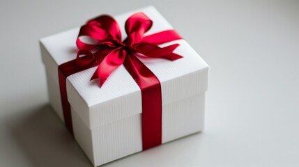 Gift box with red ribbon and bow isolated