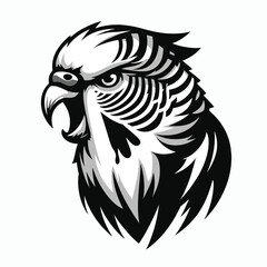 budgerigar mascot logo in black and white silhouette