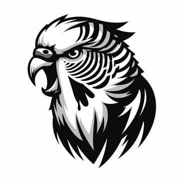 recommend clip art: budgerigar mascot logo in black and white silhouette