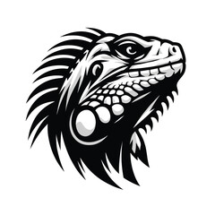 iguana mascot logo in black and white silhouette