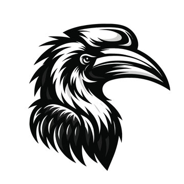 recommend clip art: Illustration of a exotic hornbill in black and white