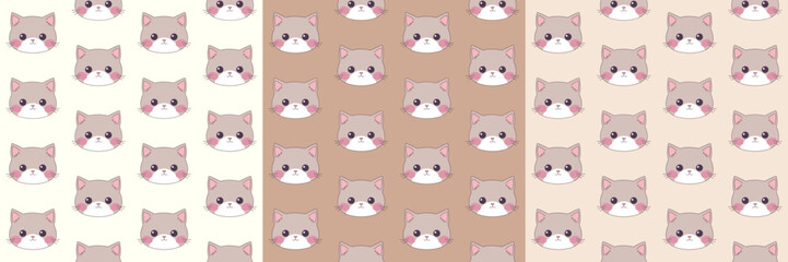 Kawaii patterns for cat day. Cute cat faces pattern. Cat seamless pattern.	