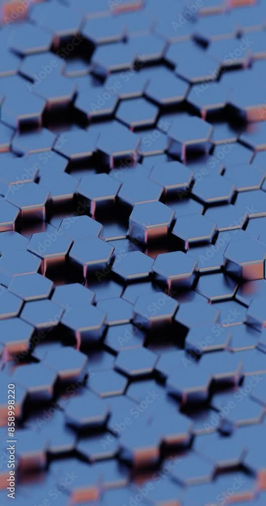 Poster 3D Abstract Render of Blue and Purple Hexagonal Pattern - Futuristic Geometric Design