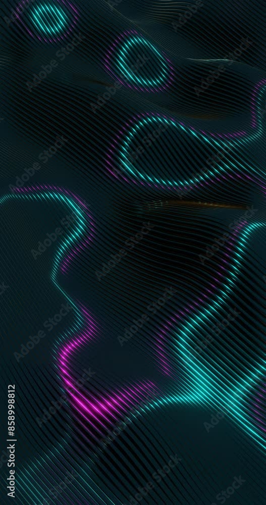 Poster abstract 3d render of glowing waves with neon highlights - futuristic geometric design