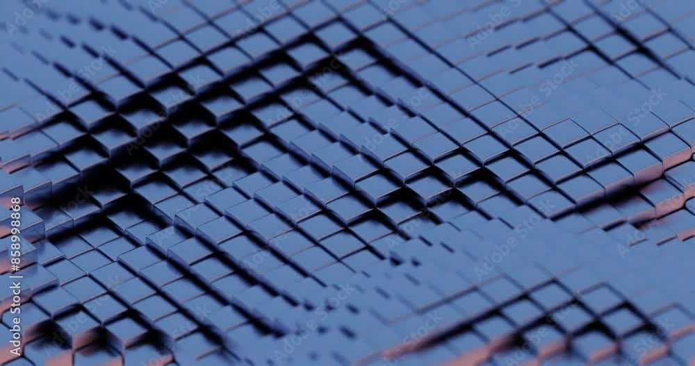 Poster Abstract 3D Render of Blue and Purple Cubes - Geometric Pattern with Hexagonal Highlights