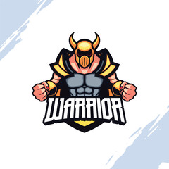 The Warrior in Grey Armor with Golden Horn Helmet Vector Mascot