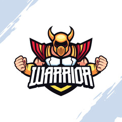 The Warrior in White Armor with Golden Horn Helmet Vector Mascot