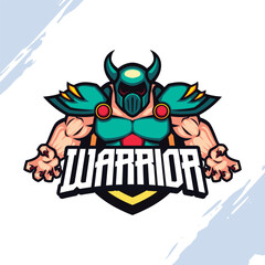 Strong Warrior in Green Armor Vector Mascot