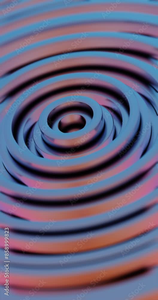 Poster 3d abstract render of concentric circles - neon blue and pink geometric pattern
