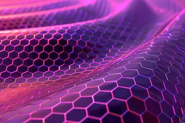 Abstract Background, a dynamic 3D geometric pattern with hexagonal grids in bold purple and pink tones