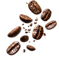 A scattering of roasted coffee beans against a black background