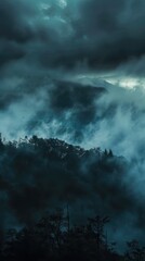 Fototapeta premium Mysterious Foggy Forest Under a Dark Sky